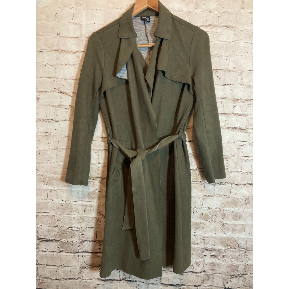 Oakridge Trench Coat Womens 10 Olive Green Microsuede Layered Collar Belted